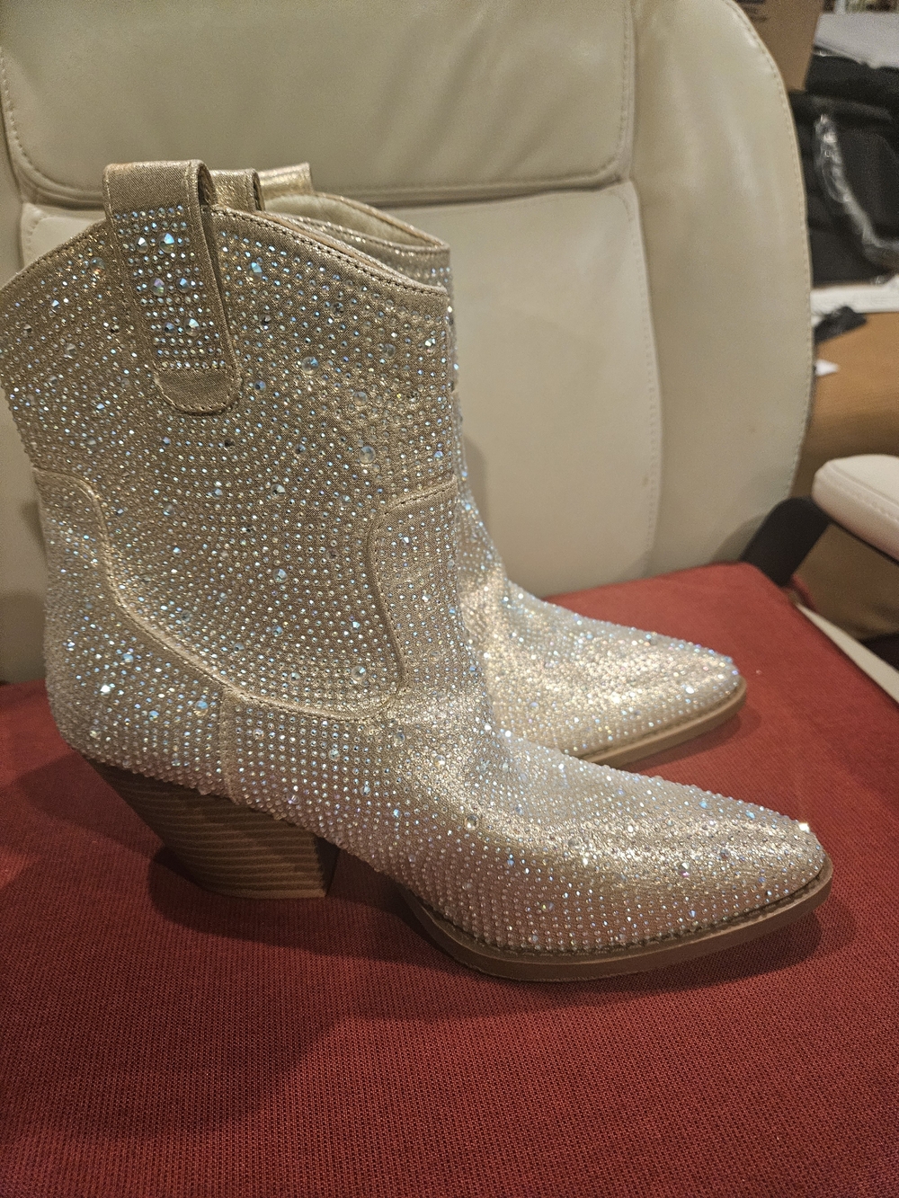 Gold Rhinestone Western Ankle Boots for Women